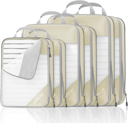6 Set Compression Packing Cubes for Travel - Compressible, Lightweight, and Space-Saving Packing Cubes, Travel Essentials for Women, Grey