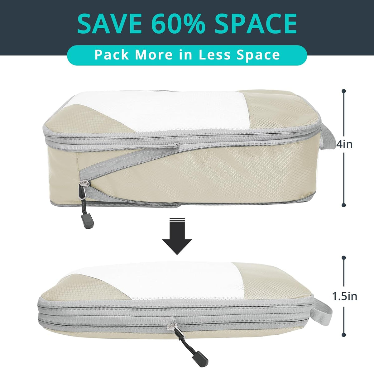 6 Set Compression Packing Cubes for Travel - Compressible, Lightweight, and Space-Saving Packing Cubes, Travel Essentials for Women, Grey