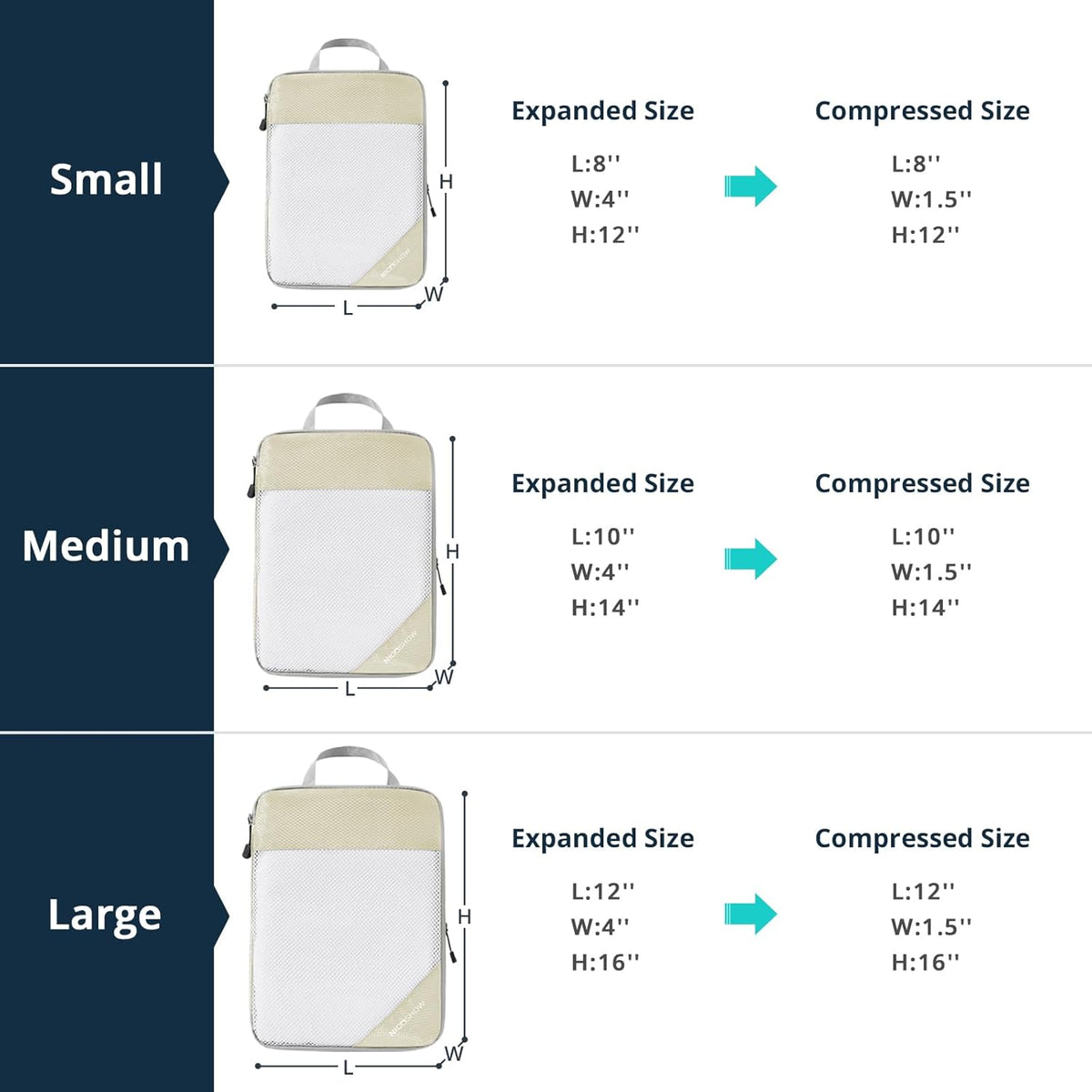 6 Set Compression Packing Cubes for Travel - Compressible, Lightweight, and Space-Saving Packing Cubes, Travel Essentials for Women, Grey