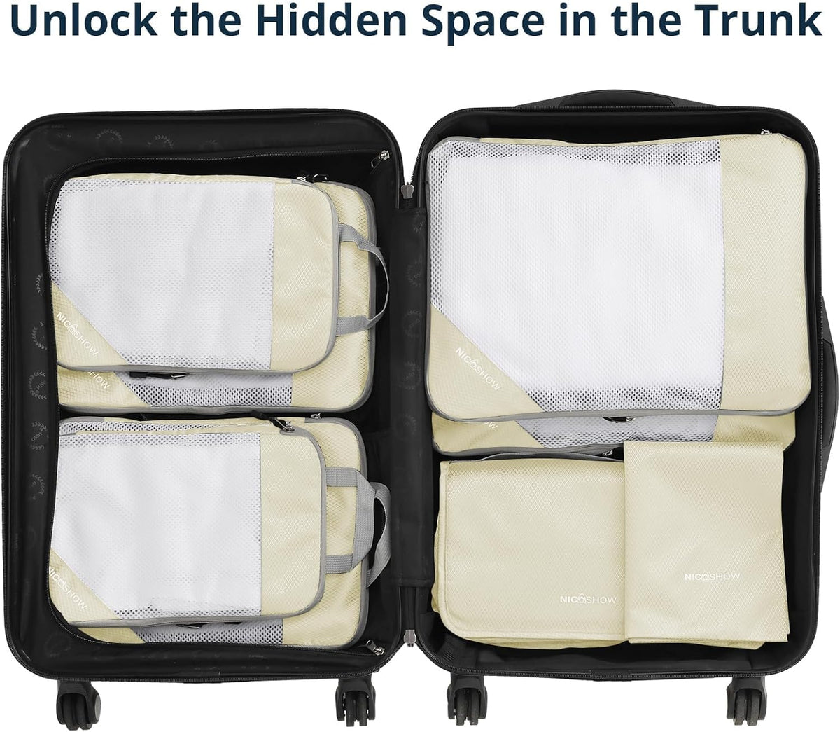 6 Set Compression Packing Cubes for Travel - Compressible, Lightweight, and Space-Saving Packing Cubes, Travel Essentials for Women, Grey
