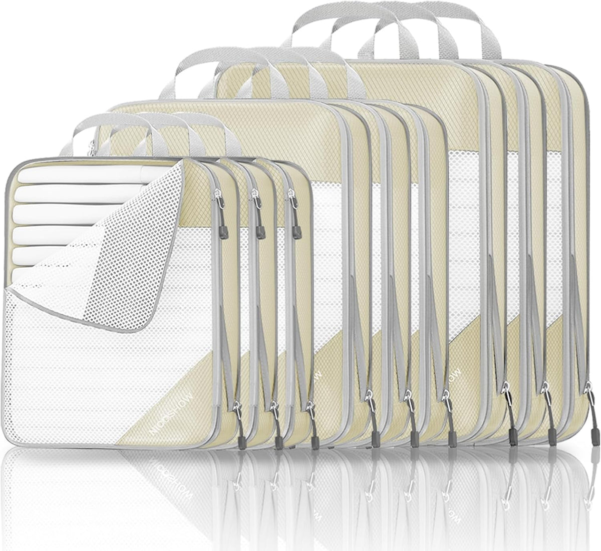 6 Set Compression Packing Cubes for Travel - Compressible, Lightweight, and Space-Saving Packing Cubes, Travel Essentials for Women, Grey