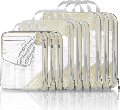 6 Set Compression Packing Cubes for Travel - Compressible, Lightweight, and Space-Saving Packing Cubes, Travel Essentials for Women, Grey