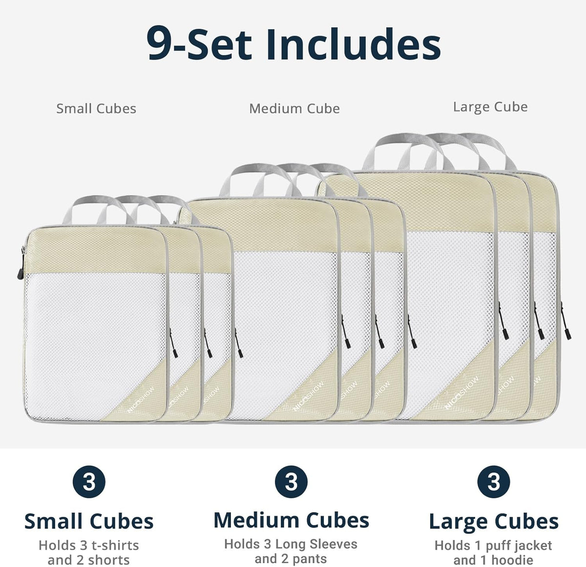 6 Set Compression Packing Cubes for Travel - Compressible, Lightweight, and Space-Saving Packing Cubes, Travel Essentials for Women, Grey