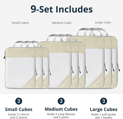 6 Set Compression Packing Cubes for Travel - Compressible, Lightweight, and Space-Saving Packing Cubes, Travel Essentials for Women, Grey