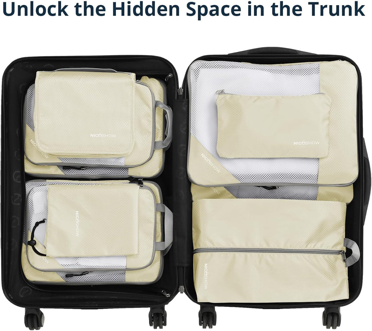 6 Set Compression Packing Cubes for Travel - Compressible, Lightweight, and Space-Saving Packing Cubes, Travel Essentials for Women, Grey