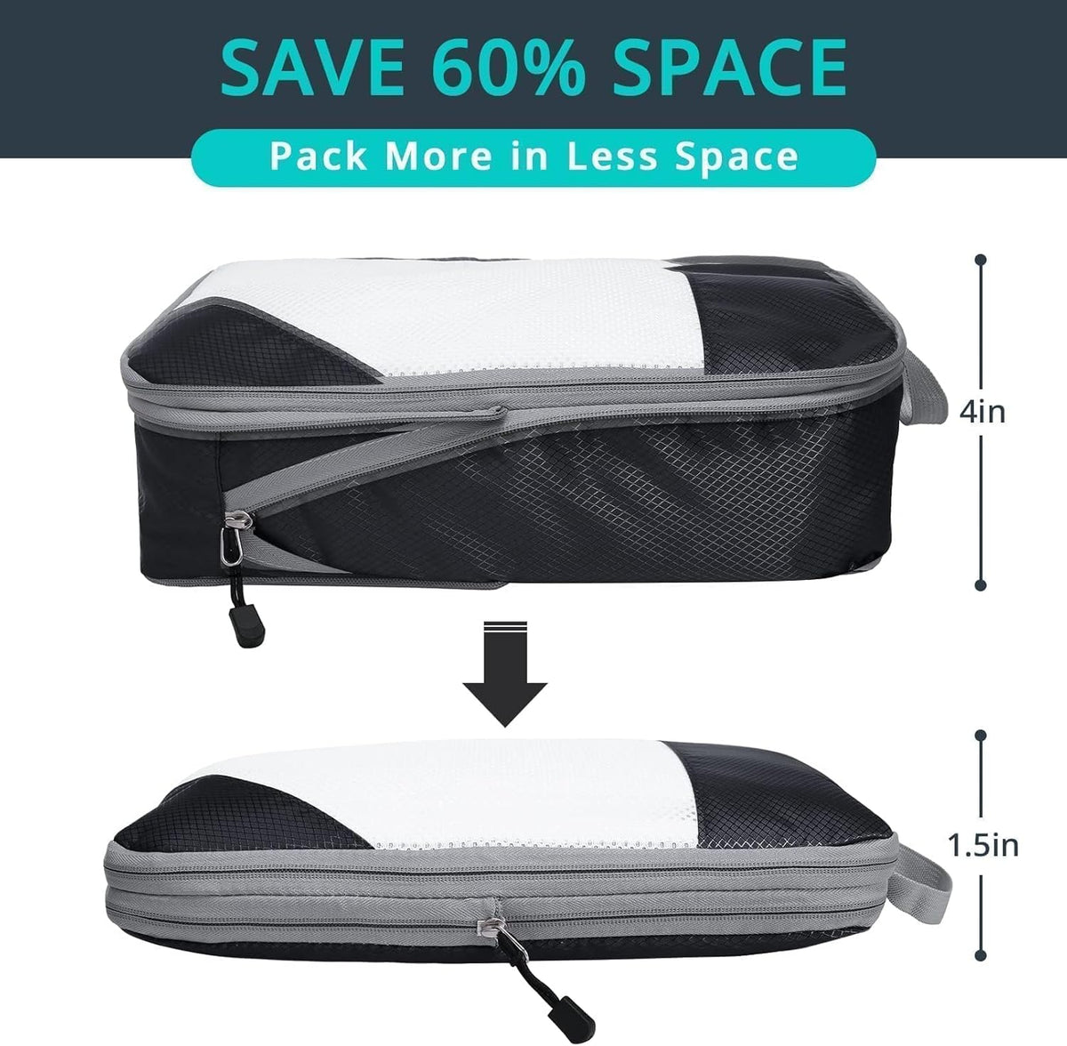 6 Set Compression Packing Cubes for Travel - Compressible, Lightweight, and Space-Saving Packing Cubes, Travel Essentials for Women, Grey