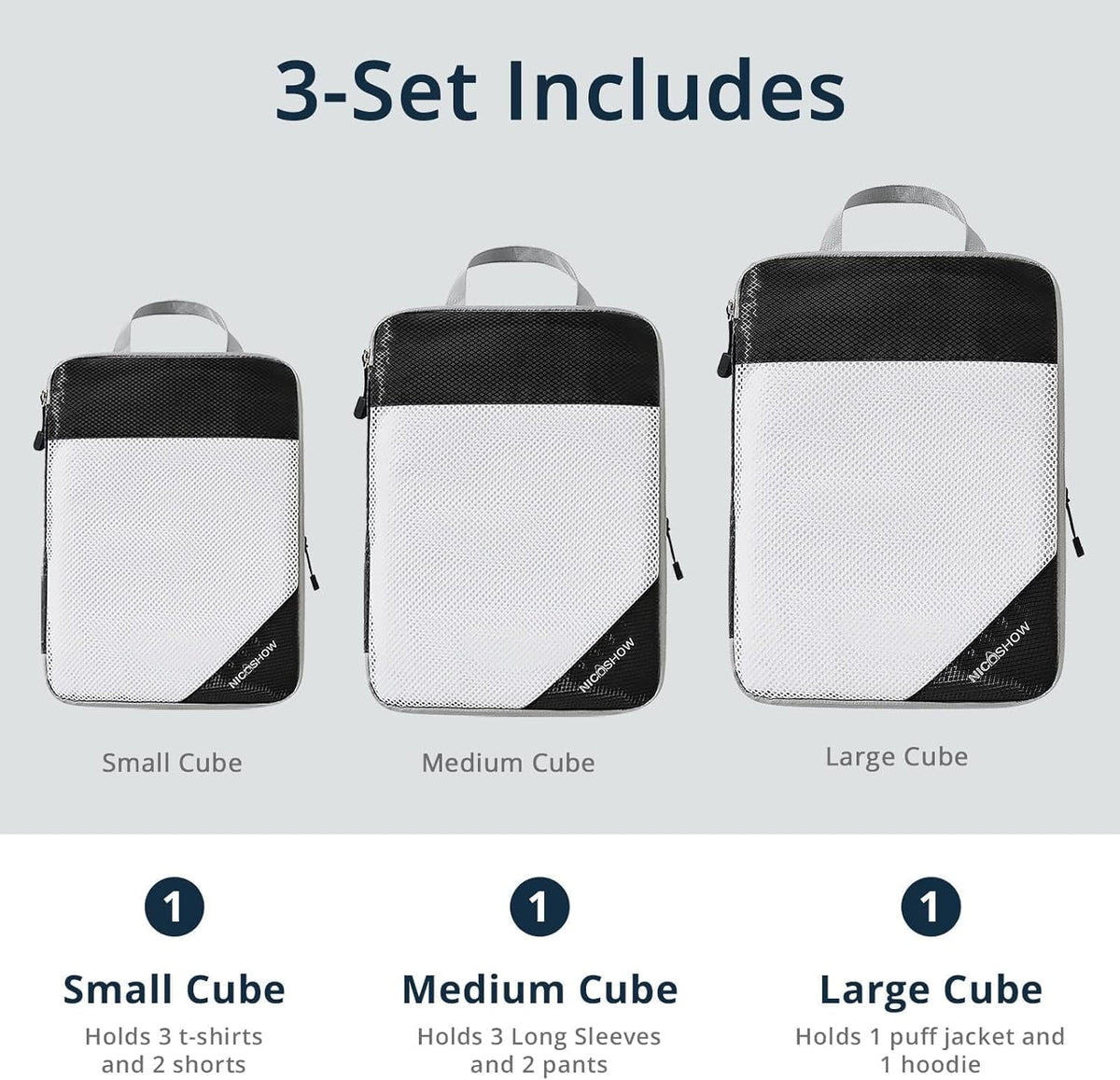 6 Set Compression Packing Cubes for Travel - Compressible, Lightweight, and Space-Saving Packing Cubes, Travel Essentials for Women, Grey