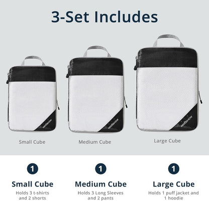 6 Set Compression Packing Cubes for Travel - Compressible, Lightweight, and Space-Saving Packing Cubes, Travel Essentials for Women, Grey