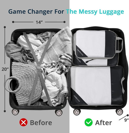 6 Set Compression Packing Cubes for Travel - Compressible, Lightweight, and Space-Saving Packing Cubes, Travel Essentials for Women, Grey