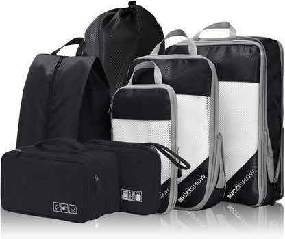 6 Set Compression Packing Cubes for Travel - Compressible, Lightweight, and Space-Saving Packing Cubes, Travel Essentials for Women, Grey
