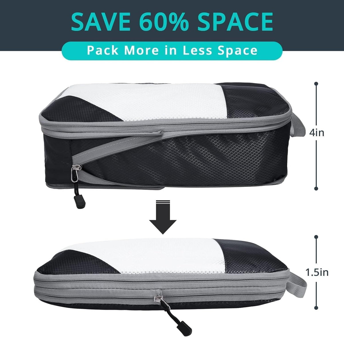 6 Set Compression Packing Cubes for Travel - Compressible, Lightweight, and Space-Saving Packing Cubes, Travel Essentials for Women, Grey