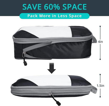 6 Set Compression Packing Cubes for Travel - Compressible, Lightweight, and Space-Saving Packing Cubes, Travel Essentials for Women, Grey