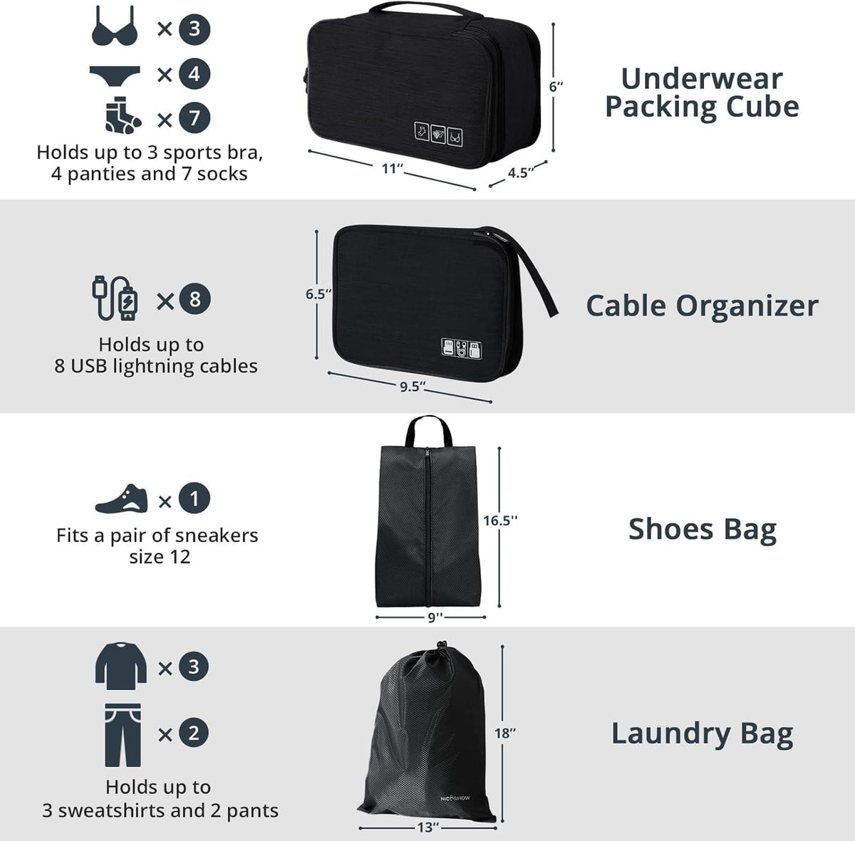 6 Set Compression Packing Cubes for Travel - Compressible, Lightweight, and Space-Saving Packing Cubes, Travel Essentials for Women, Grey