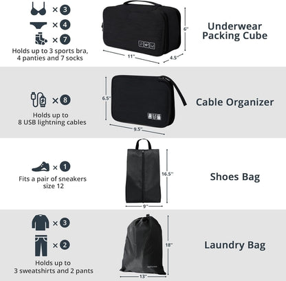 6 Set Compression Packing Cubes for Travel - Compressible, Lightweight, and Space-Saving Packing Cubes, Travel Essentials for Women, Grey