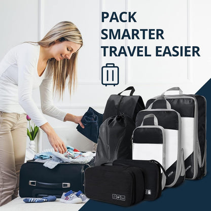 6 Set Compression Packing Cubes for Travel - Compressible, Lightweight, and Space-Saving Packing Cubes, Travel Essentials for Women, Grey