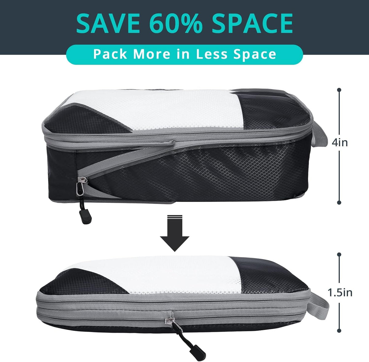 6 Set Compression Packing Cubes for Travel - Compressible, Lightweight, and Space-Saving Packing Cubes, Travel Essentials for Women, Grey