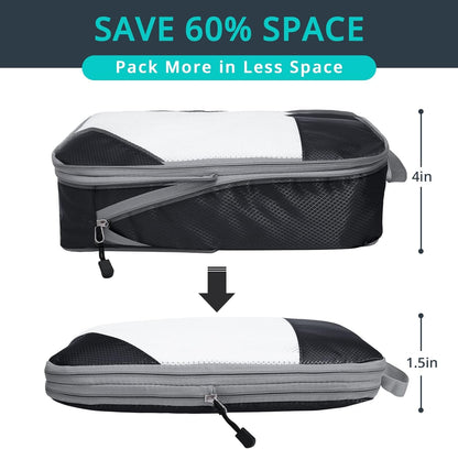6 Set Compression Packing Cubes for Travel - Compressible, Lightweight, and Space-Saving Packing Cubes, Travel Essentials for Women, Grey