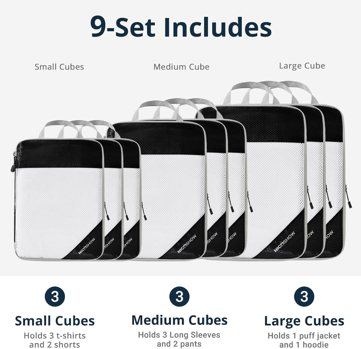 6 Set Compression Packing Cubes for Travel - Compressible, Lightweight, and Space-Saving Packing Cubes, Travel Essentials for Women, Grey