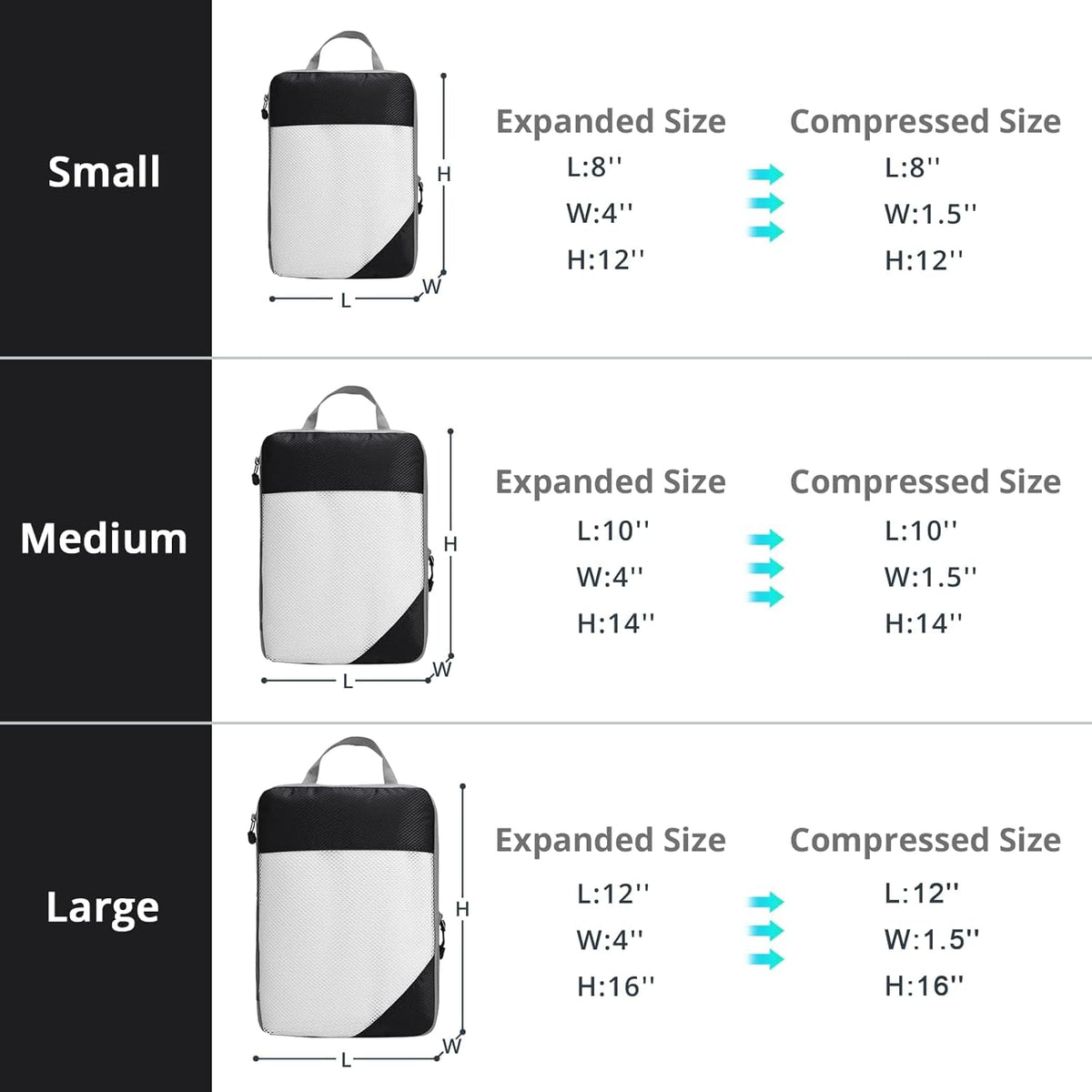 6 Set Compression Packing Cubes for Travel - Compressible, Lightweight, and Space-Saving Packing Cubes, Travel Essentials for Women, Grey
