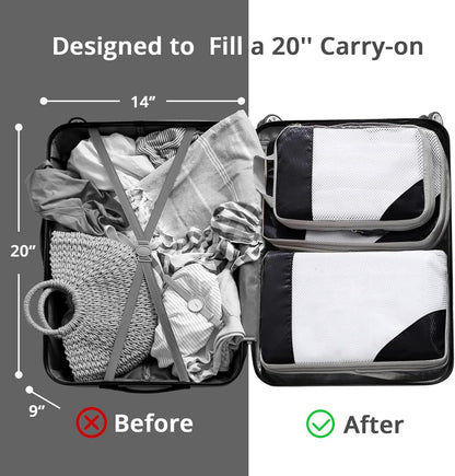 6 Set Compression Packing Cubes for Travel - Compressible, Lightweight, and Space-Saving Packing Cubes, Travel Essentials for Women, Grey