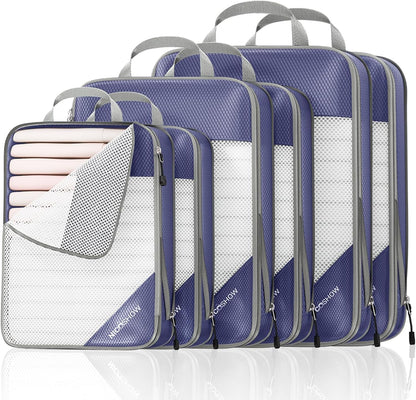 6 Set Compression Packing Cubes for Travel - Compressible, Lightweight, and Space-Saving Packing Cubes, Travel Essentials for Women, Grey