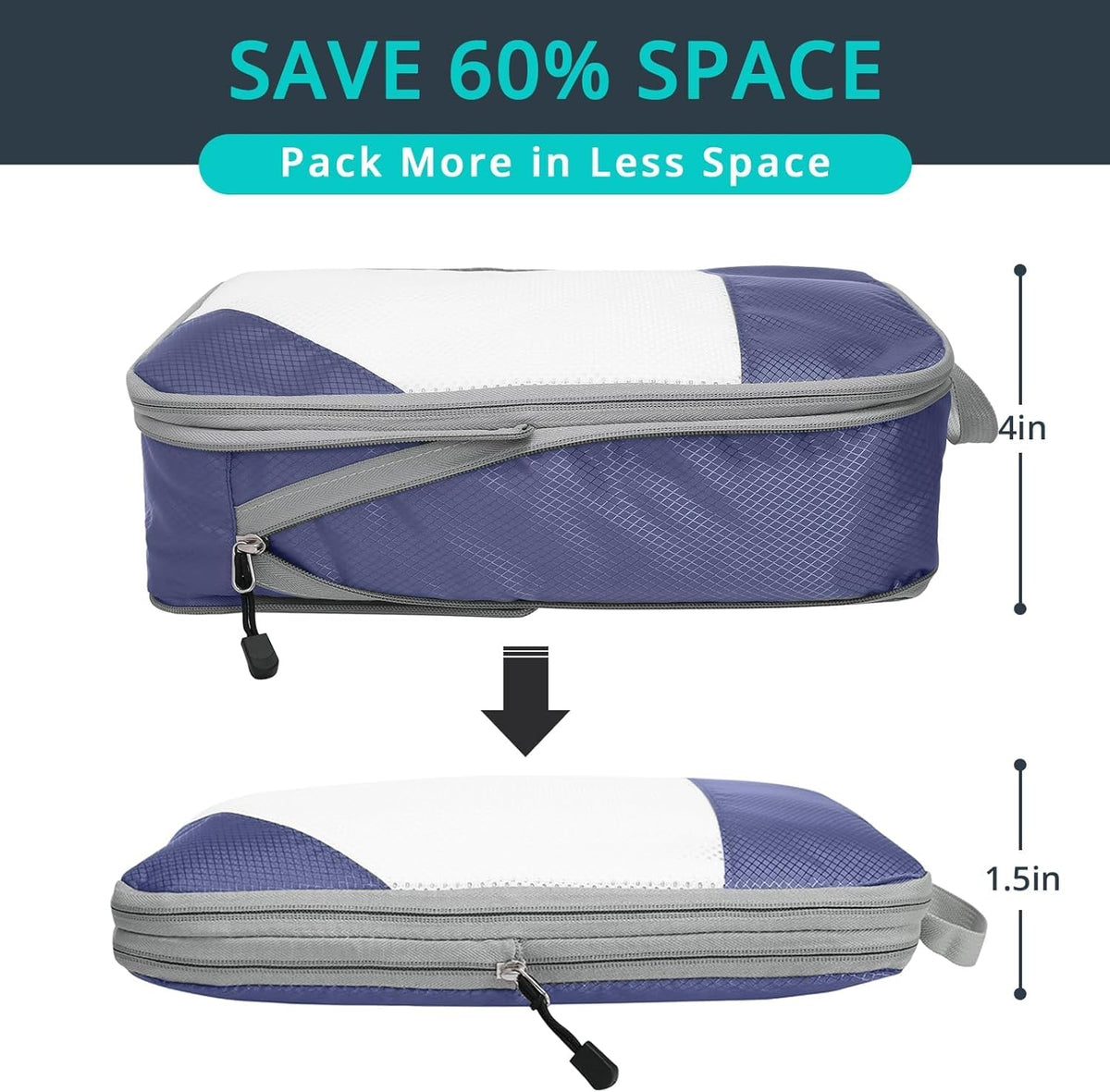 6 Set Compression Packing Cubes for Travel - Compressible, Lightweight, and Space-Saving Packing Cubes, Travel Essentials for Women, Grey
