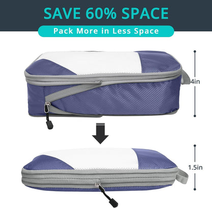 6 Set Compression Packing Cubes for Travel - Compressible, Lightweight, and Space-Saving Packing Cubes, Travel Essentials for Women, Grey