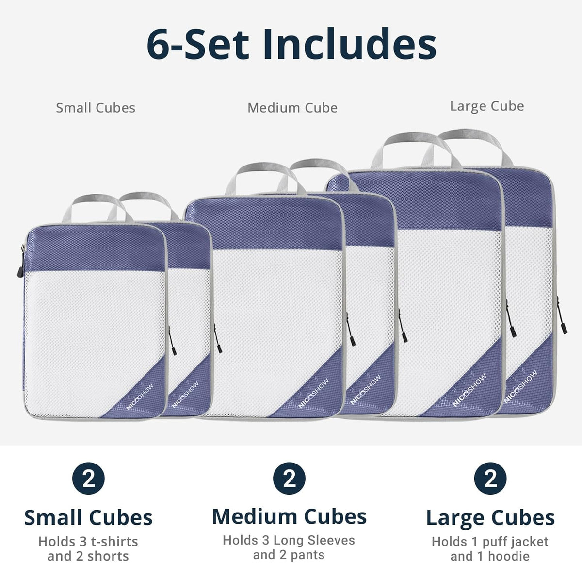 6 Set Compression Packing Cubes for Travel - Compressible, Lightweight, and Space-Saving Packing Cubes, Travel Essentials for Women, Grey