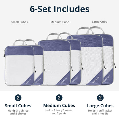 6 Set Compression Packing Cubes for Travel - Compressible, Lightweight, and Space-Saving Packing Cubes, Travel Essentials for Women, Grey
