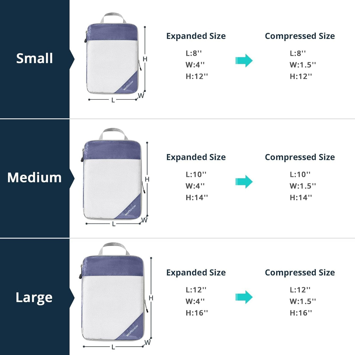 6 Set Compression Packing Cubes for Travel - Compressible, Lightweight, and Space-Saving Packing Cubes, Travel Essentials for Women, Grey