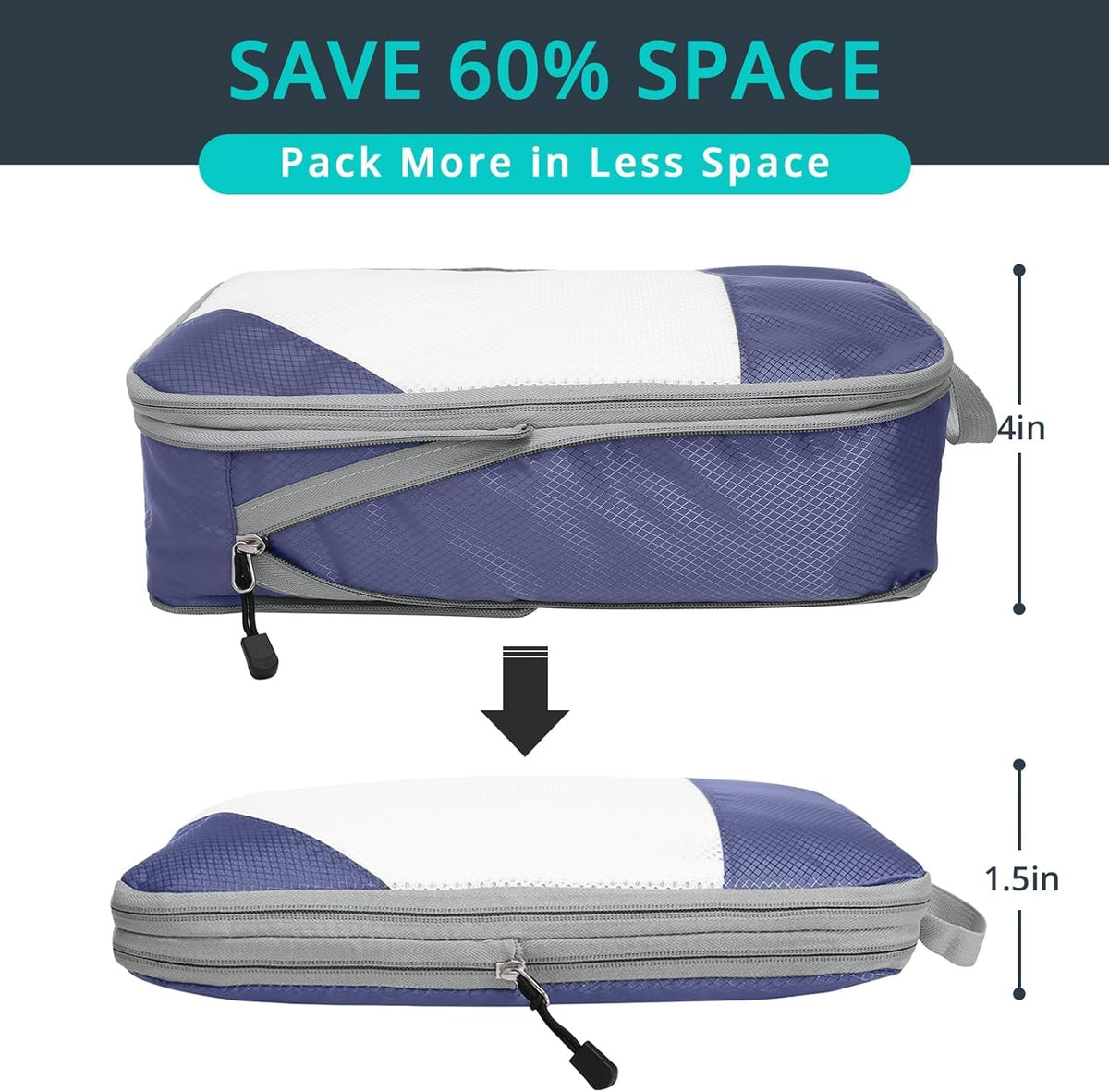 6 Set Compression Packing Cubes for Travel - Compressible, Lightweight, and Space-Saving Packing Cubes, Travel Essentials for Women, Grey