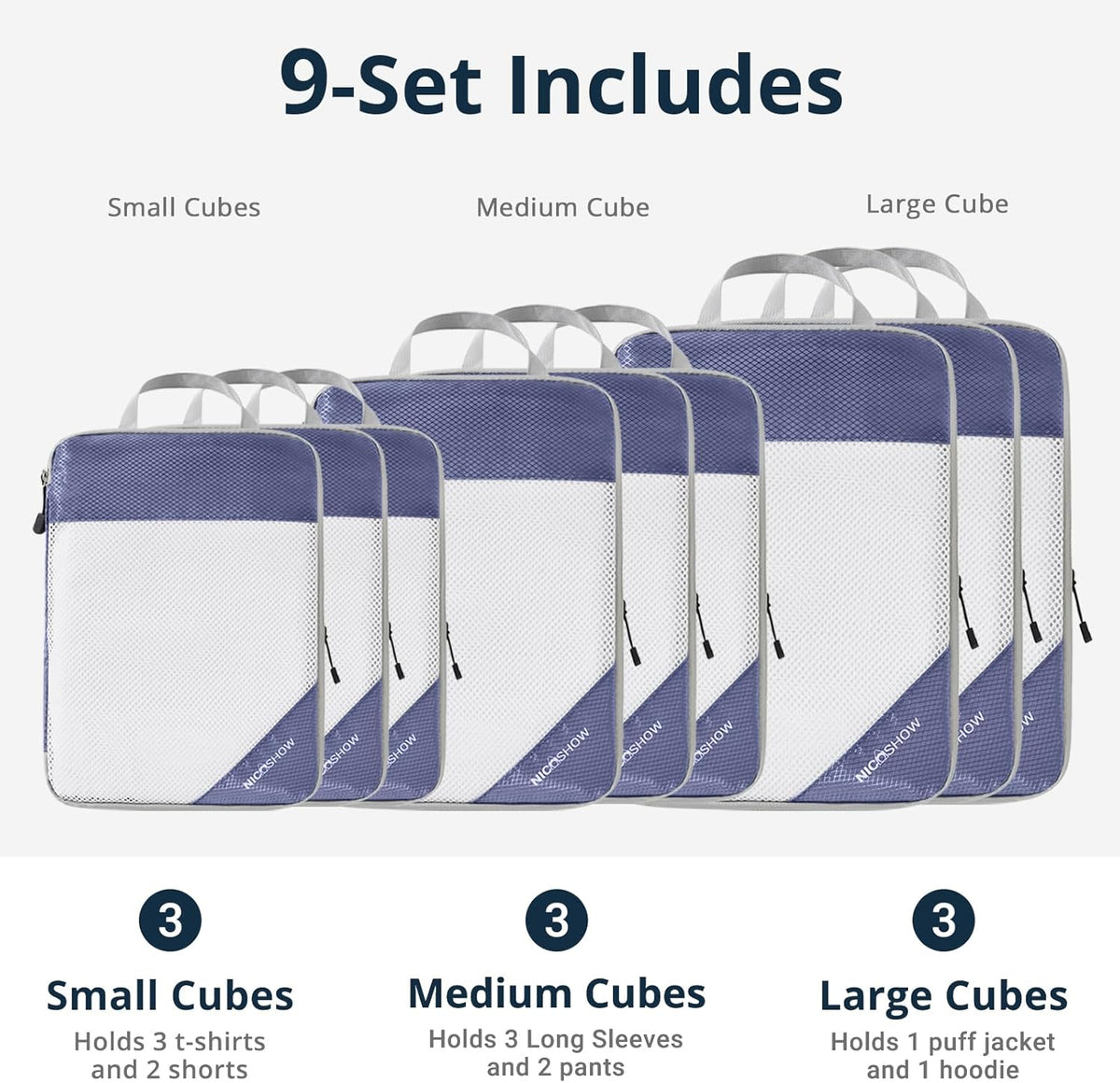 6 Set Compression Packing Cubes for Travel - Compressible, Lightweight, and Space-Saving Packing Cubes, Travel Essentials for Women, Grey