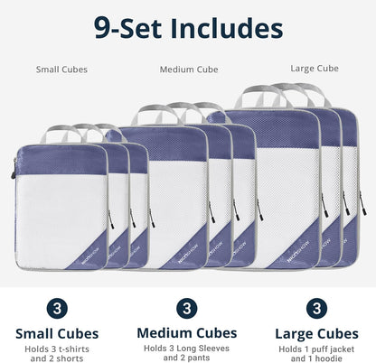 6 Set Compression Packing Cubes for Travel - Compressible, Lightweight, and Space-Saving Packing Cubes, Travel Essentials for Women, Grey
