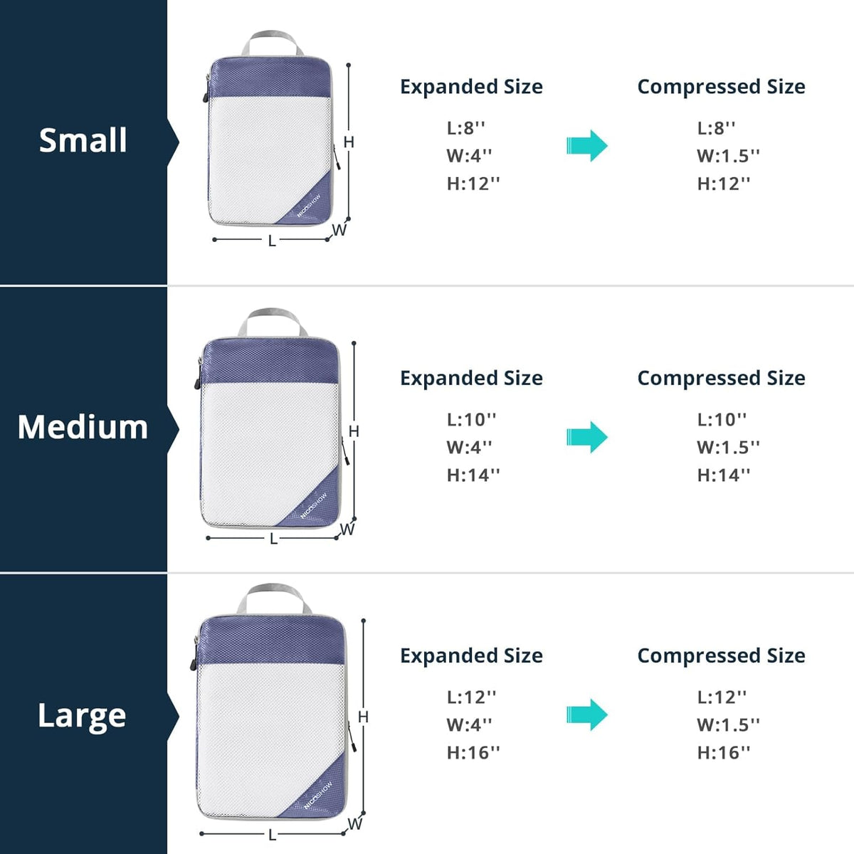 6 Set Compression Packing Cubes for Travel - Compressible, Lightweight, and Space-Saving Packing Cubes, Travel Essentials for Women, Grey