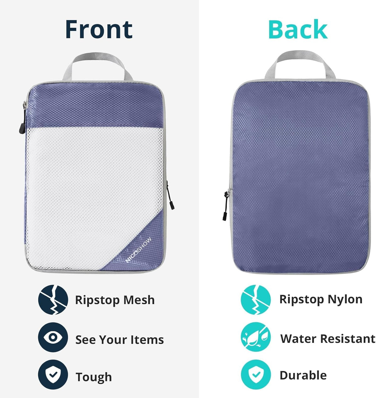 6 Set Compression Packing Cubes for Travel - Compressible, Lightweight, and Space-Saving Packing Cubes, Travel Essentials for Women, Grey