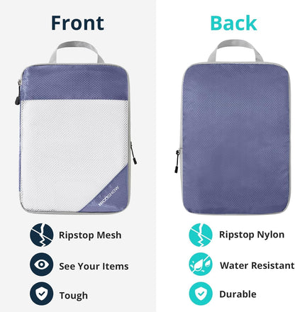 6 Set Compression Packing Cubes for Travel - Compressible, Lightweight, and Space-Saving Packing Cubes, Travel Essentials for Women, Grey