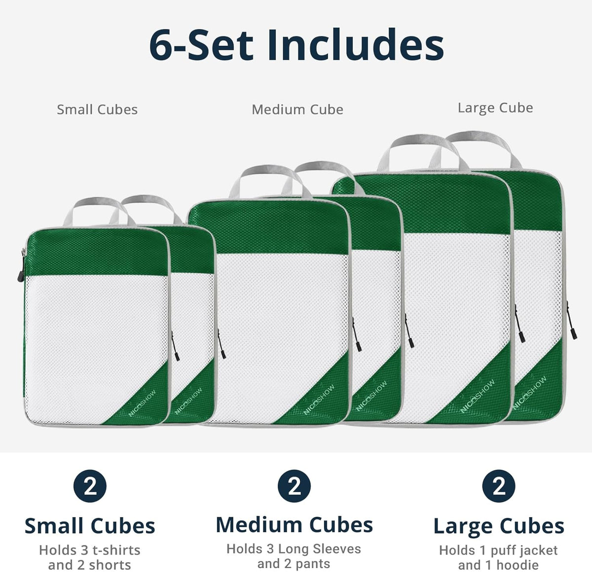 6 Set Compression Packing Cubes for Travel - Compressible, Lightweight, and Space-Saving Packing Cubes, Travel Essentials for Women, Grey