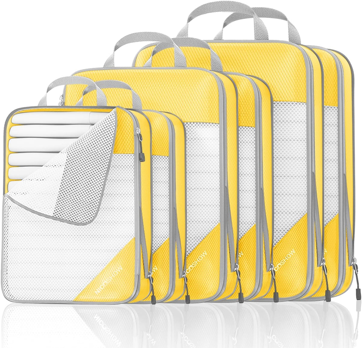 6 Set Compression Packing Cubes for Travel - Compressible, Lightweight, and Space-Saving Packing Cubes, Travel Essentials for Women, Grey