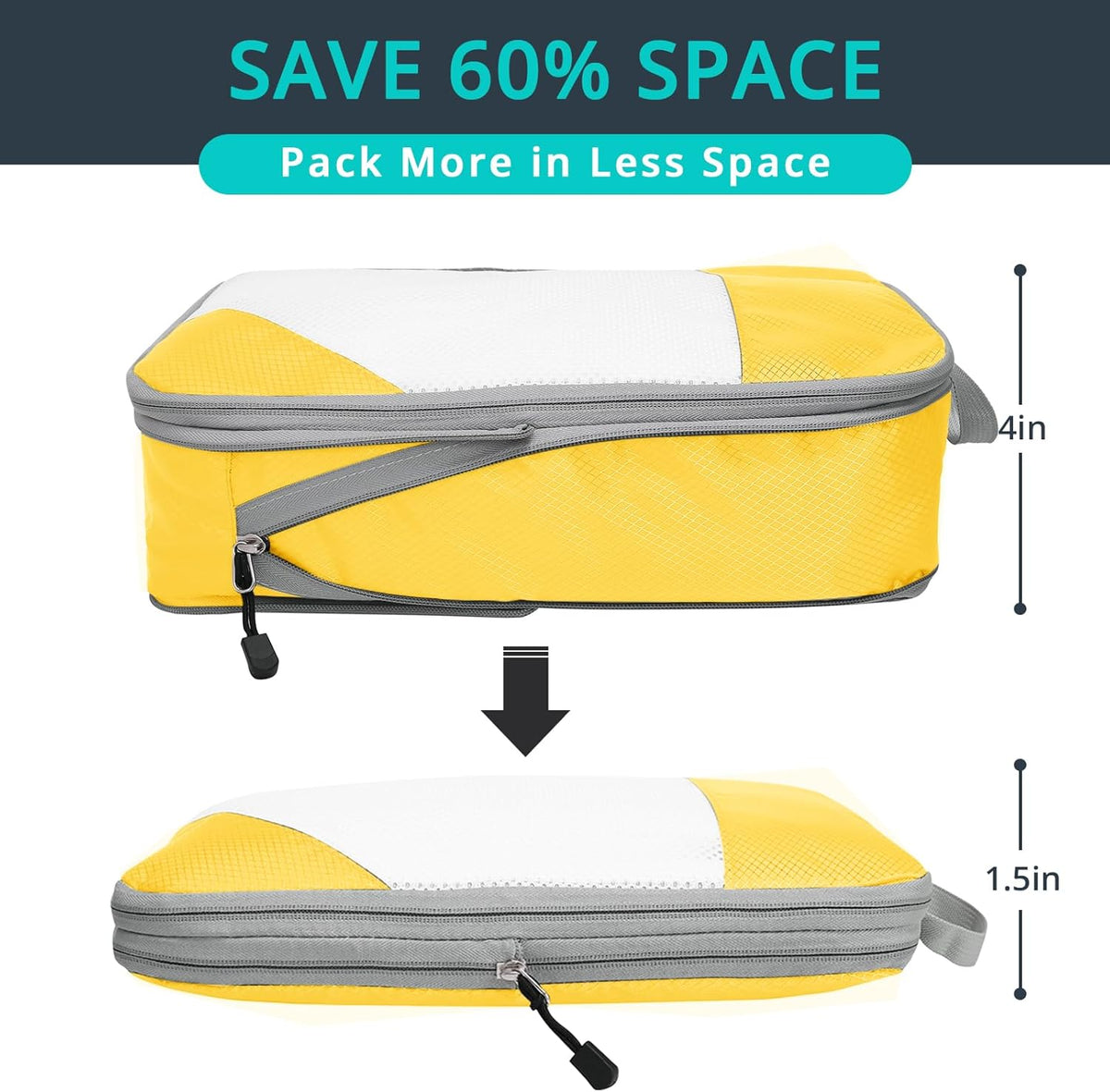 6 Set Compression Packing Cubes for Travel - Compressible, Lightweight, and Space-Saving Packing Cubes, Travel Essentials for Women, Grey