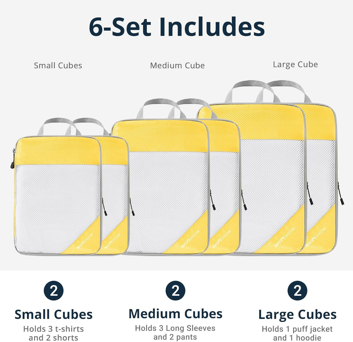 6 Set Compression Packing Cubes for Travel - Compressible, Lightweight, and Space-Saving Packing Cubes, Travel Essentials for Women, Grey