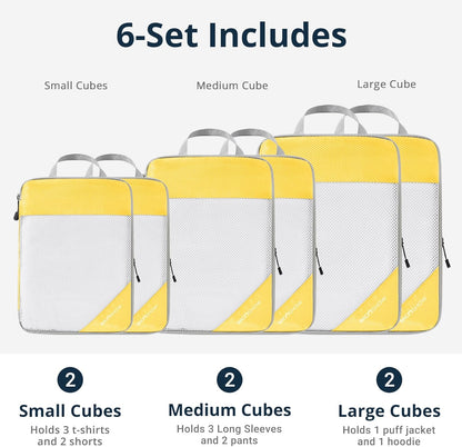 6 Set Compression Packing Cubes for Travel - Compressible, Lightweight, and Space-Saving Packing Cubes, Travel Essentials for Women, Grey