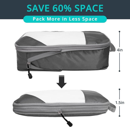 6 Set Compression Packing Cubes for Travel - Compressible, Lightweight, and Space-Saving Packing Cubes, Travel Essentials for Women, Grey
