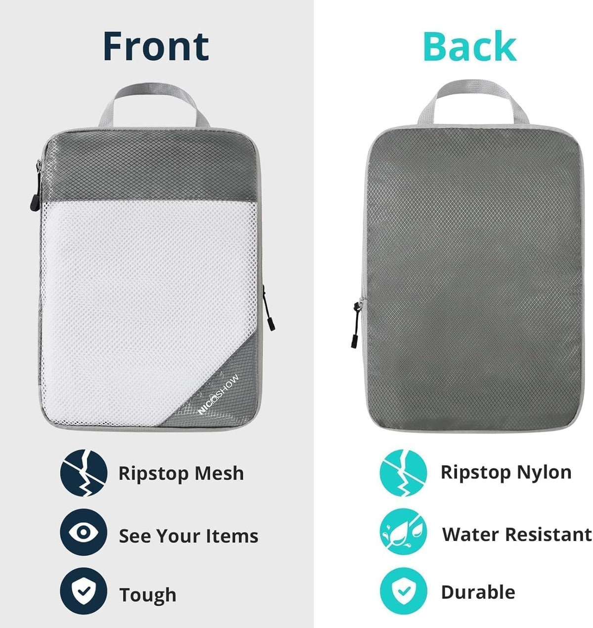 6 Set Compression Packing Cubes for Travel - Compressible, Lightweight, and Space-Saving Packing Cubes, Travel Essentials for Women, Grey