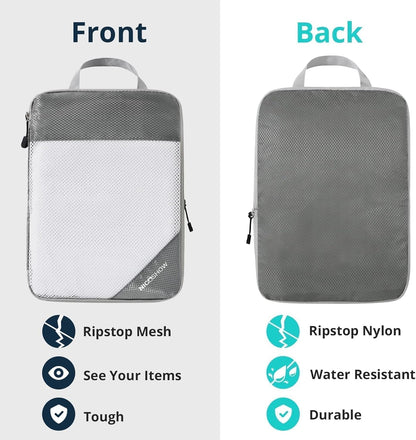 6 Set Compression Packing Cubes for Travel - Compressible, Lightweight, and Space-Saving Packing Cubes, Travel Essentials for Women, Grey