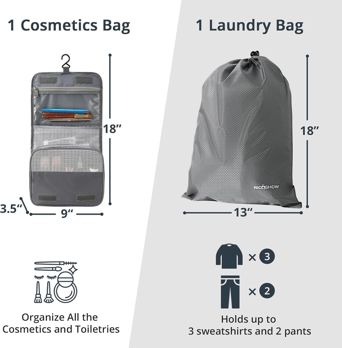 6 Set Compression Packing Cubes for Travel - Compressible, Lightweight, and Space-Saving Packing Cubes, Travel Essentials for Women, Grey
