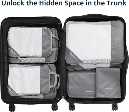 6 Set Compression Packing Cubes for Travel - Compressible, Lightweight, and Space-Saving Packing Cubes, Travel Essentials for Women, Grey