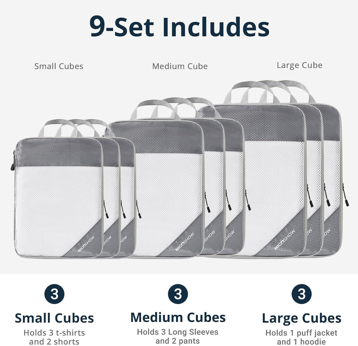 6 Set Compression Packing Cubes for Travel - Compressible, Lightweight, and Space-Saving Packing Cubes, Travel Essentials for Women, Grey