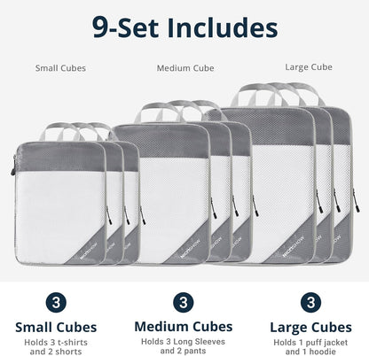 6 Set Compression Packing Cubes for Travel - Compressible, Lightweight, and Space-Saving Packing Cubes, Travel Essentials for Women, Grey