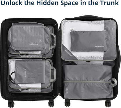 6 Set Compression Packing Cubes for Travel - Compressible, Lightweight, and Space-Saving Packing Cubes, Travel Essentials for Women, Grey
