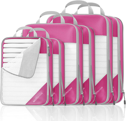 6 Set Compression Packing Cubes for Travel - Compressible, Lightweight, and Space-Saving Packing Cubes, Travel Essentials for Women, Grey